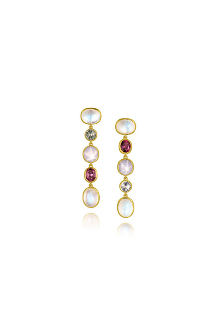 Leigh Maxwell Mixed Gemstone Line Earrings - Sapphire, Moonstone & Spinel