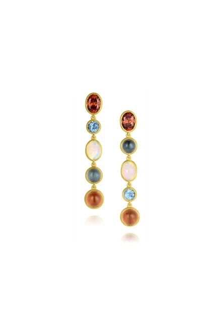 Leigh Maxwell Mixed Gemstone Line Earrings - Zircon, Tourmaline, Opal, Aquamarine