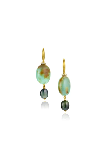 Leigh Maxwell Diamond Rondelle & Bead Earrings - Peruvian Opal & Sapphire