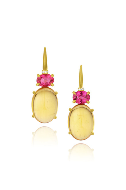 Leigh Maxwell Double Bijou Earrings - Pink Tourmaline & Yellow Beryl