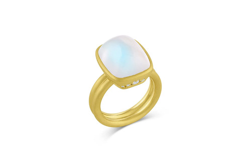 Leigh Maxwell Scalloped Diamond Ring - African Moonstone, Size 7.5