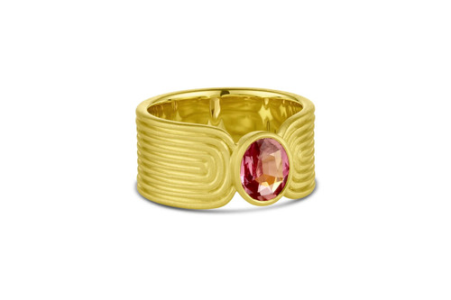Leigh Maxwell Ridged Band with Faceted Pink Sapphire, Size 7.5