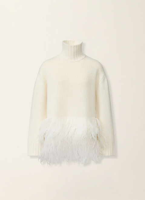 Fabiana Filippi Platinum Sweater with Ostrich Feathers in Raffia, Size Small