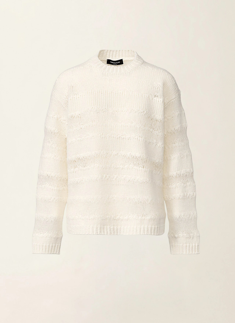 Fabiana Filippi Platinum Crew Neck Sweater With Sequin Stripe in Raffia