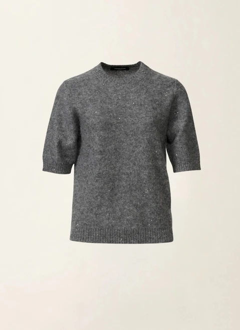 Fabiana Filippi Sequin Crew Neck Short Sleeve Sweater in Charcoal