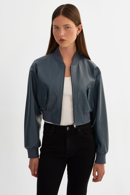 *ORDER TODAY* LAMARQUE Evelin Cropped Faux Leather Bomber Jacket in Graphite