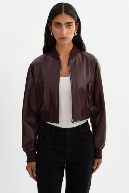 *ORDER TODAY* LAMARQUE Evelin Cropped Faux Leather Bomber Jacket in Vamp