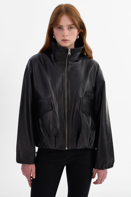 *ORDER TODAY* LAMARQUE Ramona Funnel Neck Leather Jacket in Black