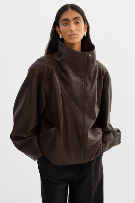 *ORDER TODAY* LAMARQUE Ronja Oversized Leather Jacket in Dark Brown