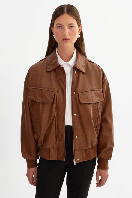 *ORDER TODAY* LAMARQUE Trevanna Leather Bomber Jacket in Cognac 