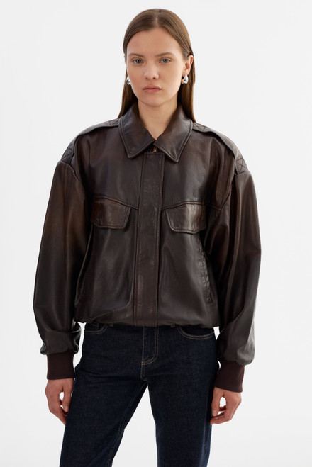 *ORDER TODAY* LAMARQUE Trevanna Leather Bomber Jacket in Rub Off Brown 