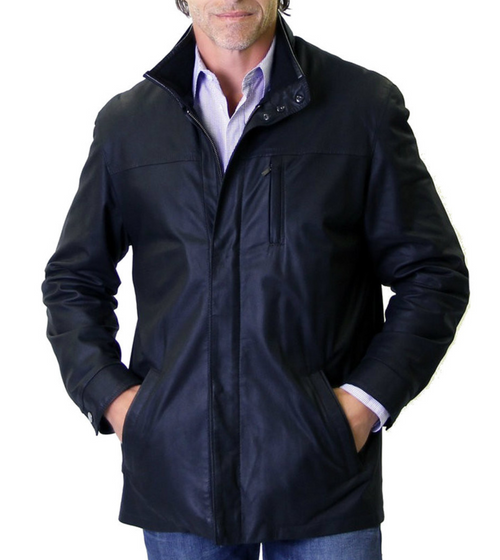 Remy Men’s Leather Lightweight Jacket in Peat/Noir, Size 40