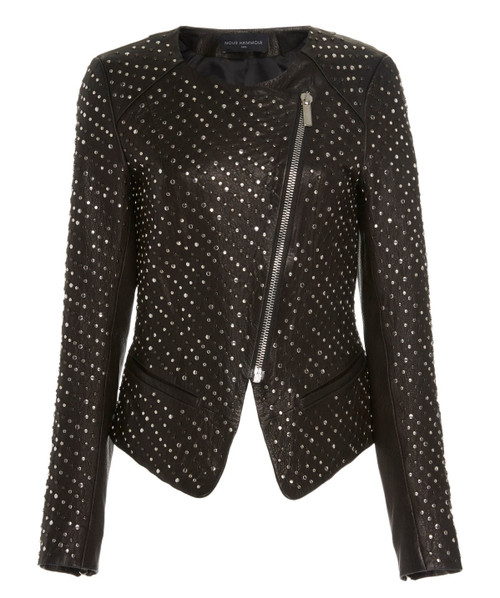 Nour Hammour Celine Micro Studded Leather Jacket In Black, Size 44