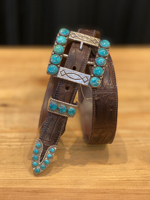  Douglas Sterling Silver Turquoise  4pc. Buckle Set