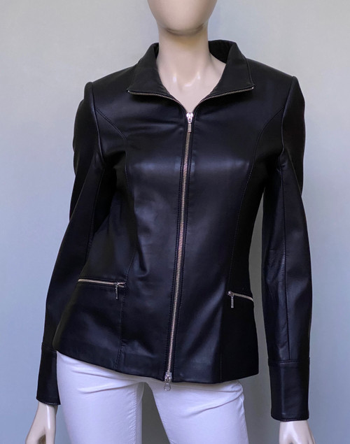 Lyn Leather Katie Jacket in Black, Size 14