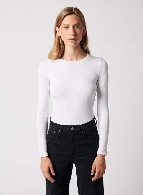 Majestic Filatures Long Sleeve Crew Neck Top in White, Size 1