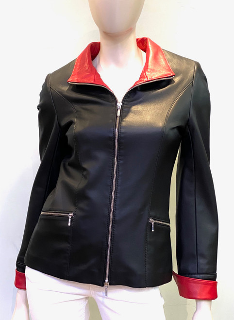 Augustina's Katie Leather Jacket in Black/Red, Size 4