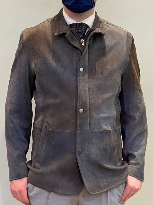 Remy Men’s Leather Denim Jacket in Denim, Size 50
