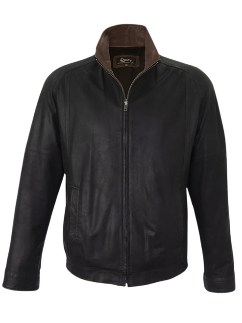 Remy Men’s Leather Single Collar Bomber Jacket in Peat/Rustic, Size 42