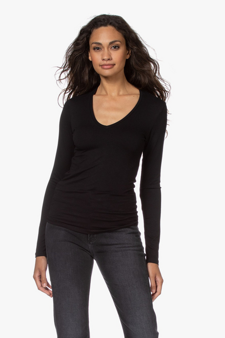 Majestic Filatures Soft Touch Long Sleeve V-Neck Top in Black, Size 3