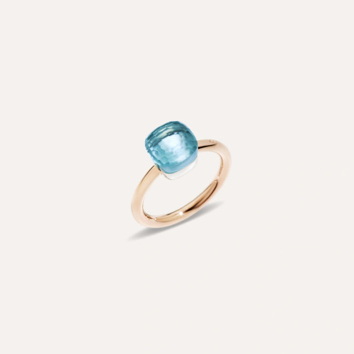 Pomellato Nudo 18K Rose and White Gold Sky Blue Topaz Petit Ring