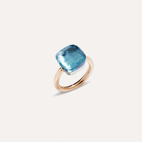 Pomellato Nudo 18K Rose and White Gold Blue Topaz Maxi Ring