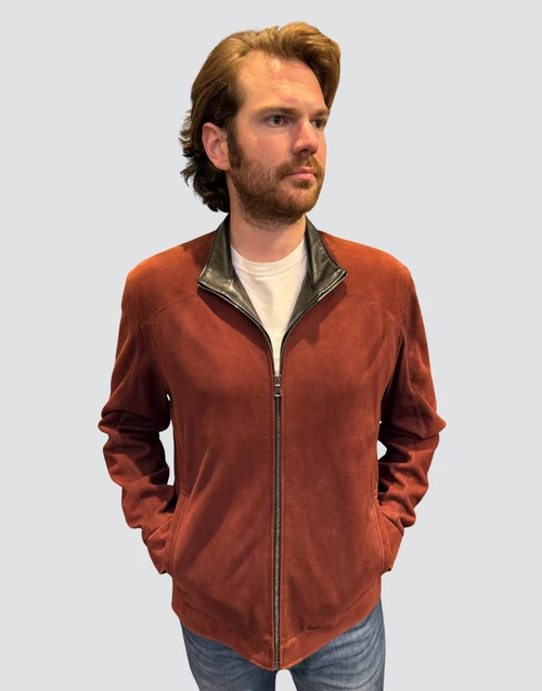 Remy Men's Classic Style Leather Jacket in Wine/Noir