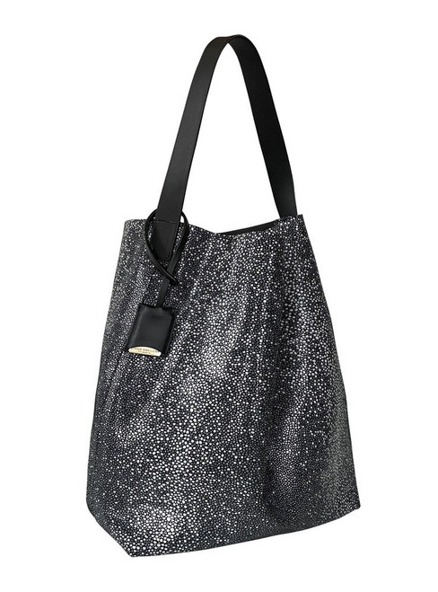 Linde Gallery St. Barth Milou Galuchat Printed Suede Hobo Bag in Black, Medium