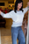Fabiana Filippi Cotton and Linen Sweater with Sequins in White, Size 46