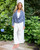 *COMING SOON* Kerri Rosenthal Fringe Shawl Collar Love Cardigan in Denim Blue, Size Small