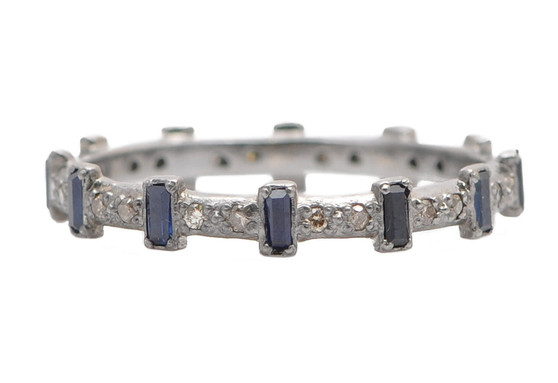 *JEWELRY EVENT* Armenta Grey Sterling Silver Blue Sapphire Baguette Stack Band Ring