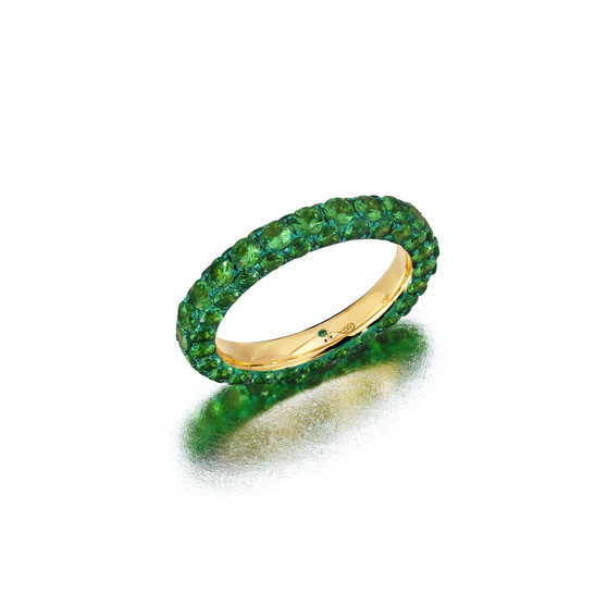 *RESERVE TODAY* Graziela Gems 18K Gold Tsavorite & Green Rhodium 3 Sided Ring
