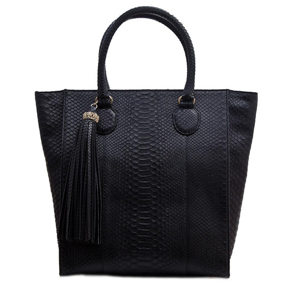 *PRE-ORDER* Armenta Tall Shopping Tote in Black Waxed Python