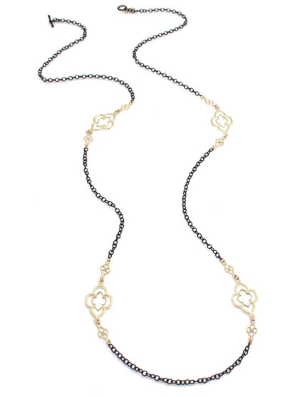 *PRE-ORDER* Armenta 18K Yellow Gold and Blackened Sterling Silver Heraldry Scroll Station Cable Chain Necklace