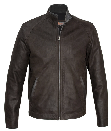 Remy Mens Embossed Nubuck Print Leather Jacket in Cigar/Cognac