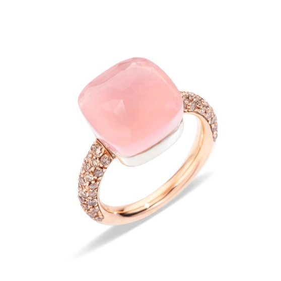 *PRE-ORDER* Pomellato Nudo 18K Rose and White Gold Rose Quartz Diamond Maxi Ring