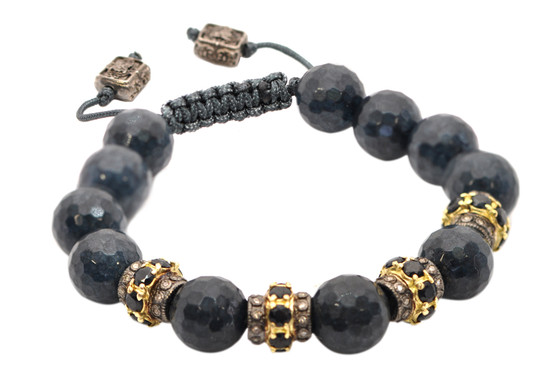 Armenta 18K Yellow Gold and Blackened Sterling Silver Dumortierite Beaded Bracelet with Black Sapphires and Diamonds