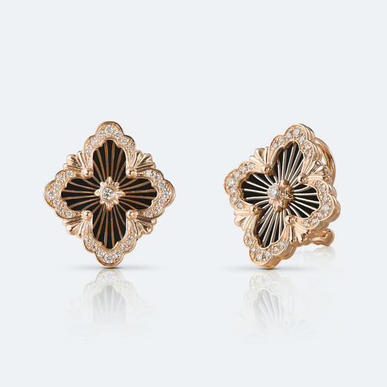 *PRE-ORDER* Buccellati 18K Rose Gold Opera Tulle Onyx and Diamond Button Earrings