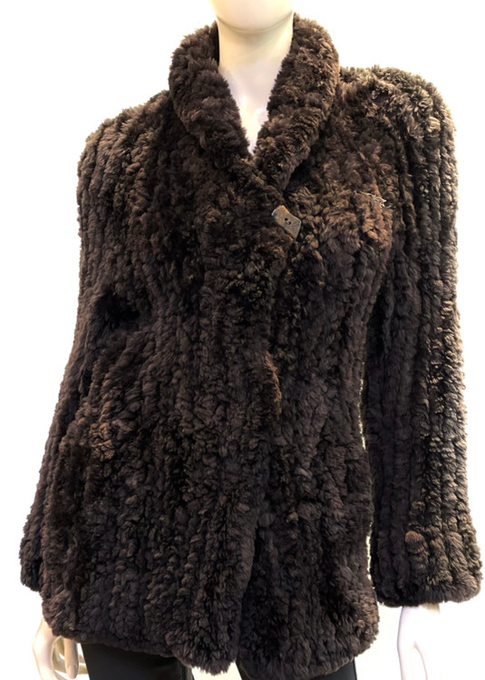 Paula Lishman Hand-Knit Sheared Beaver Cardigan Jacket in Ombre Walnut
