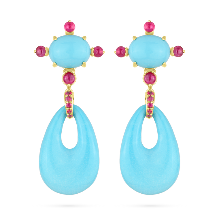 Paul Morelli 18K Yellow Gold Turquoise Cabochon & Drop Earrings, Large
