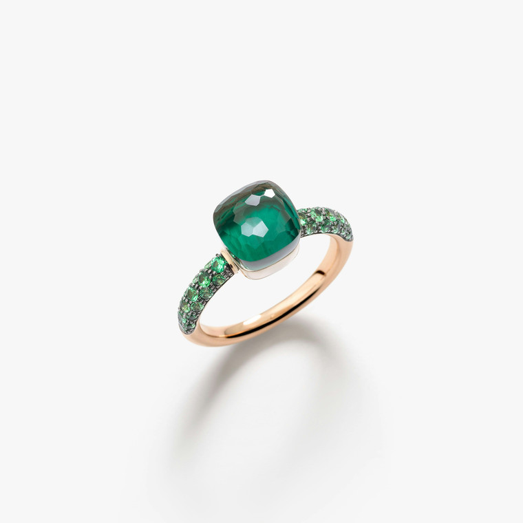 Pomellato Nudo 18K Rose and White Gold Prasiolite and Malachite Petit Ring, Size 55 Pomellato Nudo 18K Rose and White Gold Prasiolite and Malachite Petit Ring, Size 55