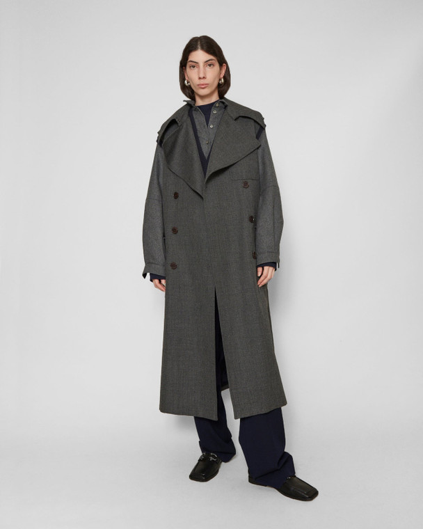 MARGOT92 Margot Convertible Virgin Wool Trench Coat in Dark Grey, Size Medium