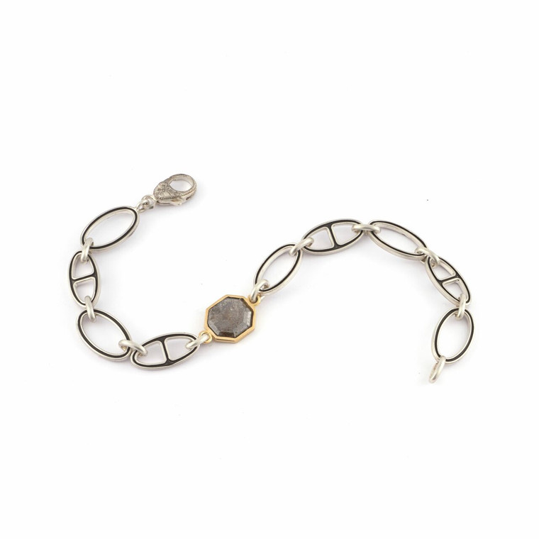 *COMING SOON* Sylva & Cie. Men's 18K Yellow Gold and Platinite Rough Cut Diamond Bracelet, 8 1/2" L