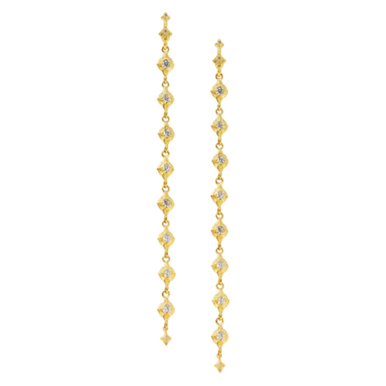 *RESERVE TODAY* Armenta 18K Yellow Gold White Diamond Scroll Drop Earrings