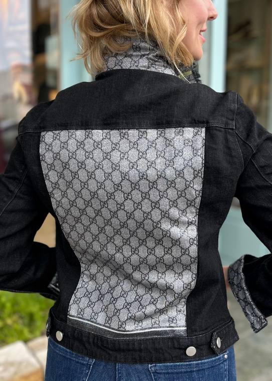 *LIMITED EDITION* Augustina Leathers Designer Embellished Denim Jacket - Black with Shimmer, Size Medium