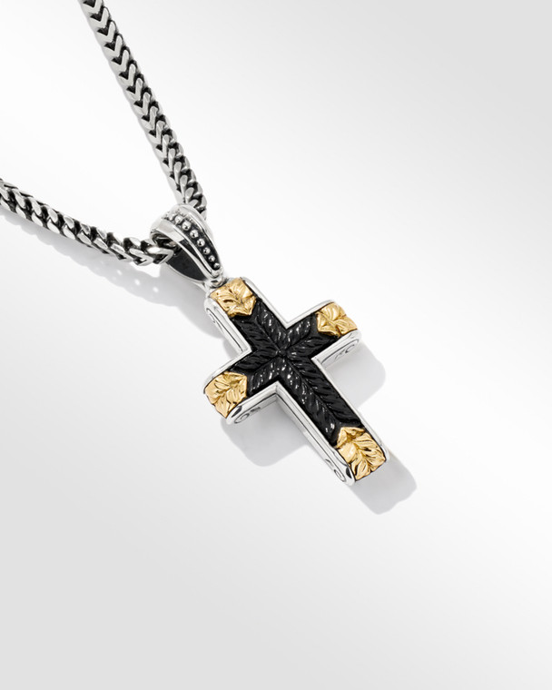 *VIRTUAL TRUNK SHOW* Konstantino Sterling Silver & 18K Gold Laurel Cross Pendant with Onyx