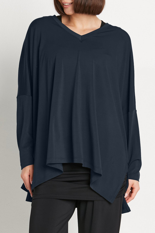 PLANET by Lauren G Matte Jersey Nu V Top in Midnight