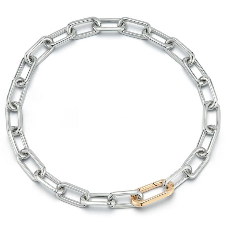 *RESERVE TODAY* Walters Faith Men's Saxon Sterling Silver Link Bracelet with 18K Rose Gold Elongated Spring Clasp