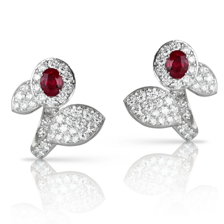 *RESERVE TODAY* Pasquale Bruni Heart to Earth 18K White Gold Oval Ruby Earrings with Diamonds (4x5mm)