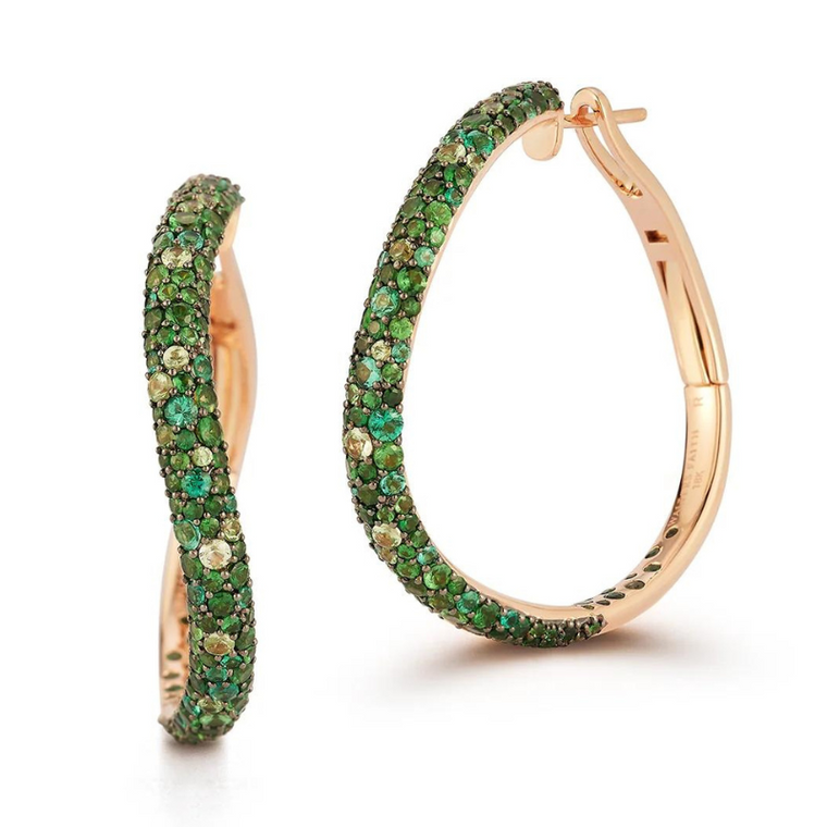 *RESERVE TODAY* Walters Faith Julian 18K Gold and Green Emerald Curved Hoop Earrings